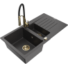 Mexen Matias granitový dřez s 1,5 komorami, odkapem a kuchyňskou baterií Aster, černý skvrnitý - 6502-76-73450-57-G