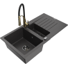 Mexen Matias granitový dřez 1,5-komorový s odkapávačem a kuchyňskou baterií Aster, černý s postříkaným - 6502-76-73450-57-B