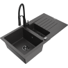Mexen Matias granitový dřez 1,5-komorový s odkapávačem a kuchyňskou baterií Aster, černý kropenatý - 6502-76-73450-70-B