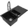 Mexen Matias dřez žulový 1,5-komorový s odkapávačem a kuchyňskou baterií Aster, černý - 6502-77-73450-07