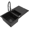 Mexen Matias granitový dřez 1,5-komorový s odkapávačem a kuchyňskou baterií Aster, černý - 6502-77-73450-07-B