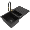 Mexen Matias granitový dřez 1,5-komorový s odkapávačem a kuchyňskou baterií Aster, černý - 6502-77-73450-57-B