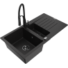 Mexen Matias granitový dřez 1,5-komorový s odkapávačem a kuchyňskou baterií Aster, černý - 6502-77-73450-70-B