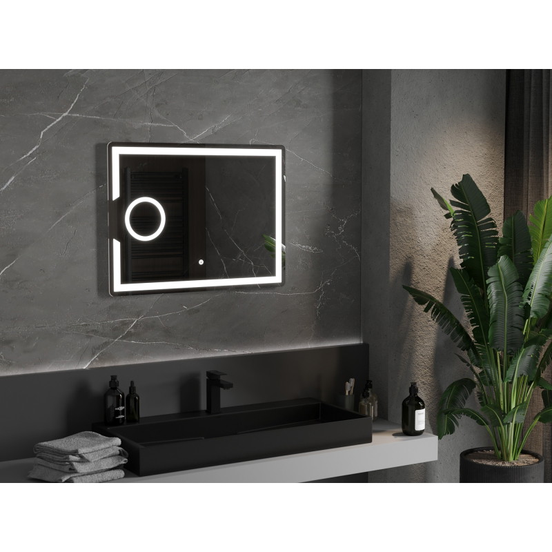Mexen Onyx koupelnové zrcadlo s osvětlením a kosmetickým zrcátkem 80 x 60 cm, LED 6000K, proti mlze - 9813-080-060-611-00