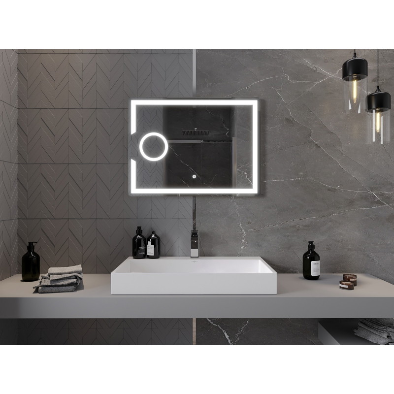 Mexen Onyx koupelnové zrcadlo s osvětlením a kosmetickým zrcátkem 80 x 60 cm, LED 6000K, proti mlze - 9813-080-060-611-00