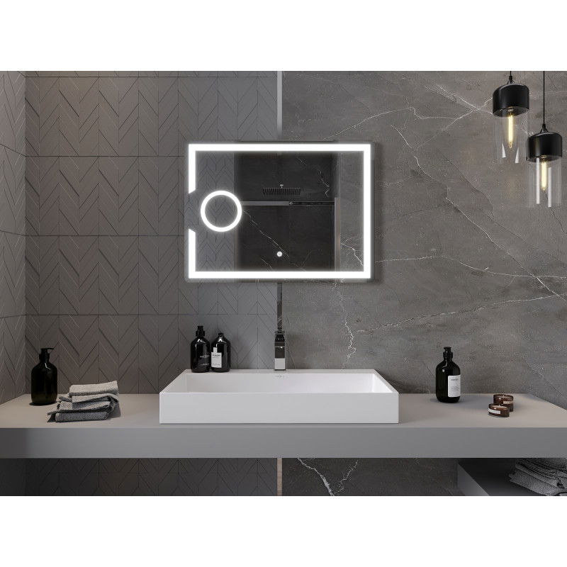 Mexen Onyx podsvícené koupelnové zrcadlo s kosmetickým zrcátkem 80 x 60 cm, LED 6000K, proti mlze - 9813-080-060-611-00