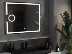 Mexen Onyx osvětlené koupelnové zrcadlo s kosmetickým zrcátkem 100 x 80 cm, LED 6000K, proti zamlžení