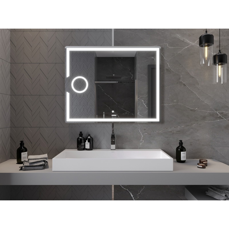 Mexen Onyx osvětlené koupelnové zrcadlo s kosmetickým zrcátkem 100 x 80 cm, LED 6000K, proti zamlžení
