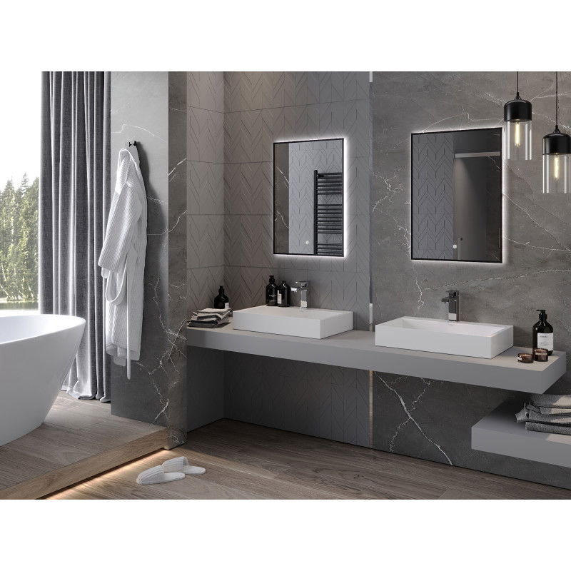 Mexen Erma osvětlené koupelnové zrcadlo 50 x 70 cm, LED 6000K, proti mlze, černý rám - 9814-050-070-611-70