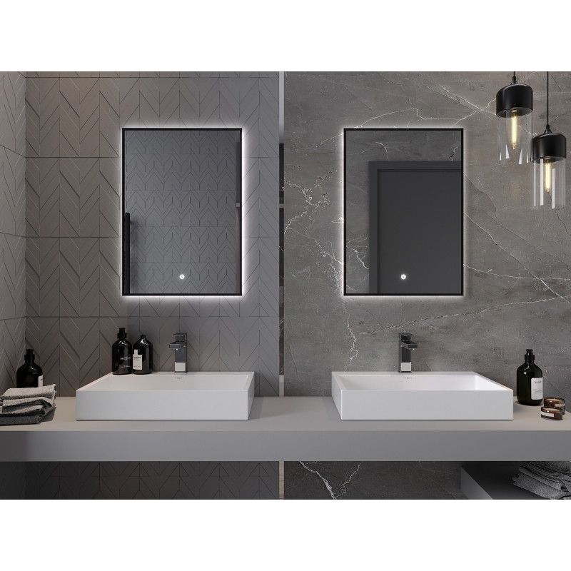Mexen Erma koupelnové zrcadlo s podsvícením 50 x 70 cm, LED 6000K, proti zamlžování, černý rám - 9814-050-070-611-70