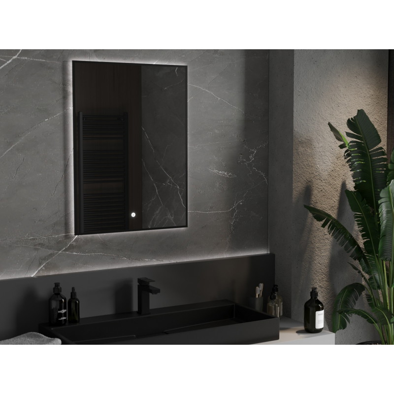 Mexen Erma podsvícené koupelnové zrcadlo 60 x 80 cm, LED 6000K, proti zamlžení, černý rám - 9814-060-080-611-70