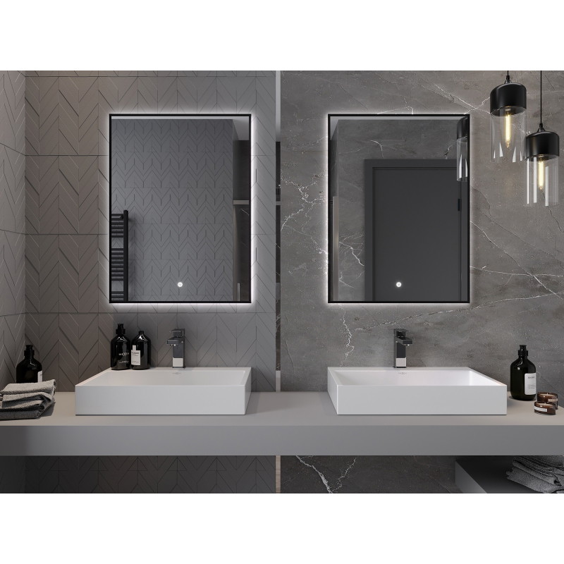 Mexen Erma podsvícené koupelnové zrcadlo 60 x 80 cm, LED 6000K, proti zamlžení, černý rám - 9814-060-080-611-70