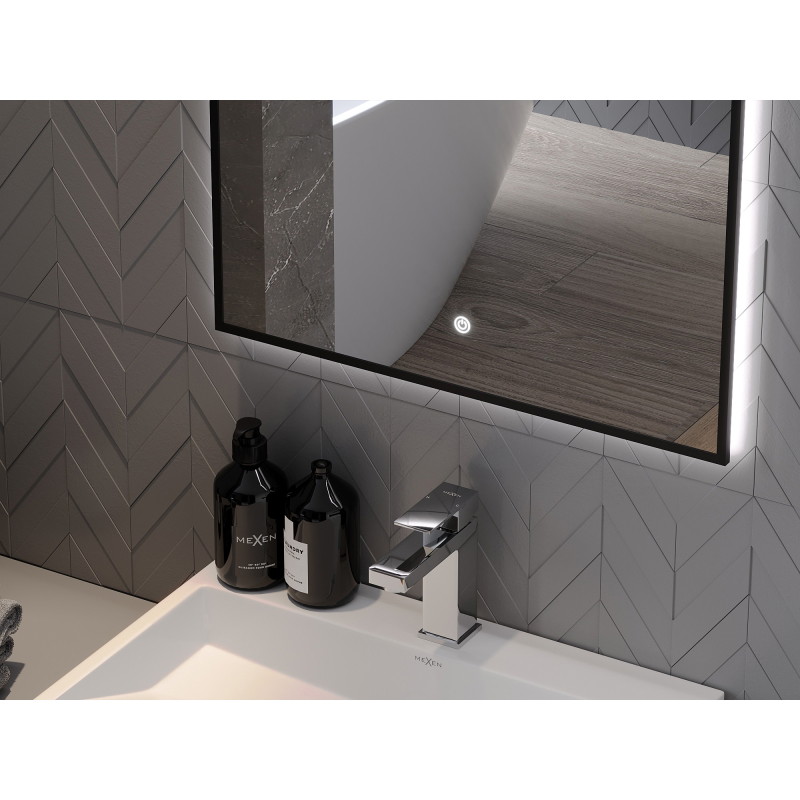 Mexen Erma koupelnové zrcadlo s osvětlením 60 x 80 cm, LED 6000K, antifog, černý rám - 9814-060-080-611-70