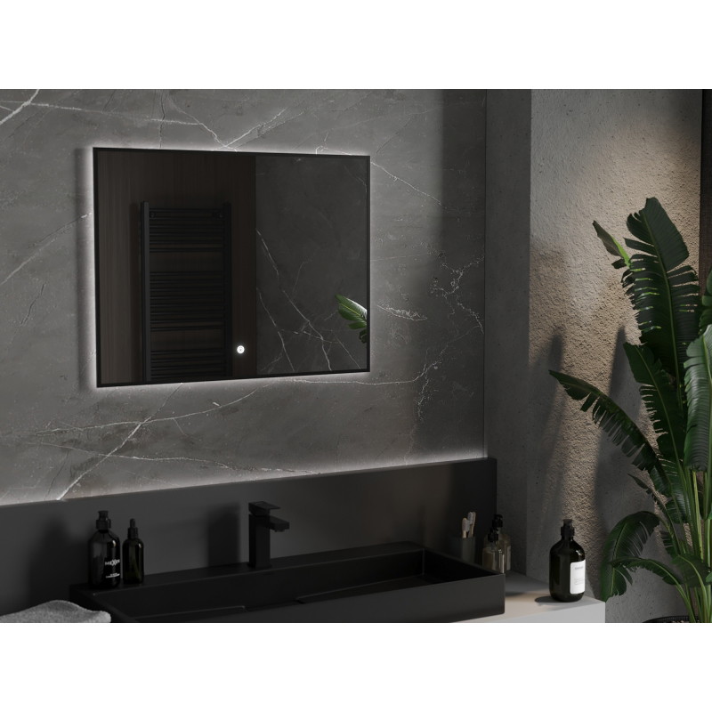 Mexen Erma koupelnové zrcadlo s osvětlením 80 x 60 cm, LED 6000K, proti zamlžení, černý rám - 9814-080-060-611-70