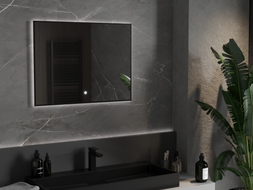 Mexen Erma koupelnové zrcadlo s osvětlením 80 x 60 cm, LED 6000K, proti zamlžení, černý rám - 9814-080-060-611-70