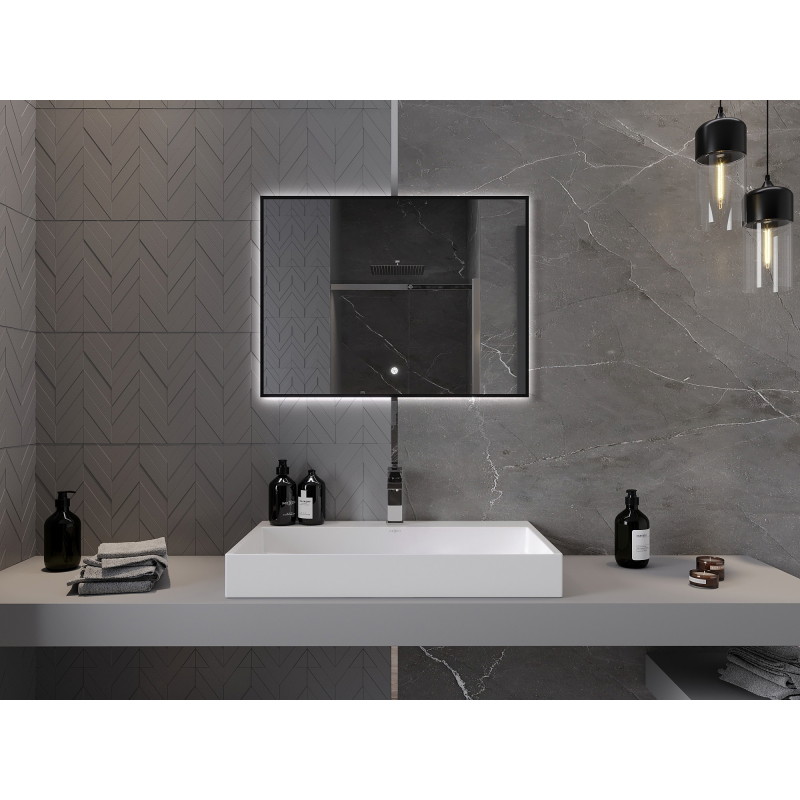 Mexen Erma osvětlené koupelnové zrcadlo 80 x 60 cm, LED 6000K, anti-para, černý rám - 9814-080-060-611-70