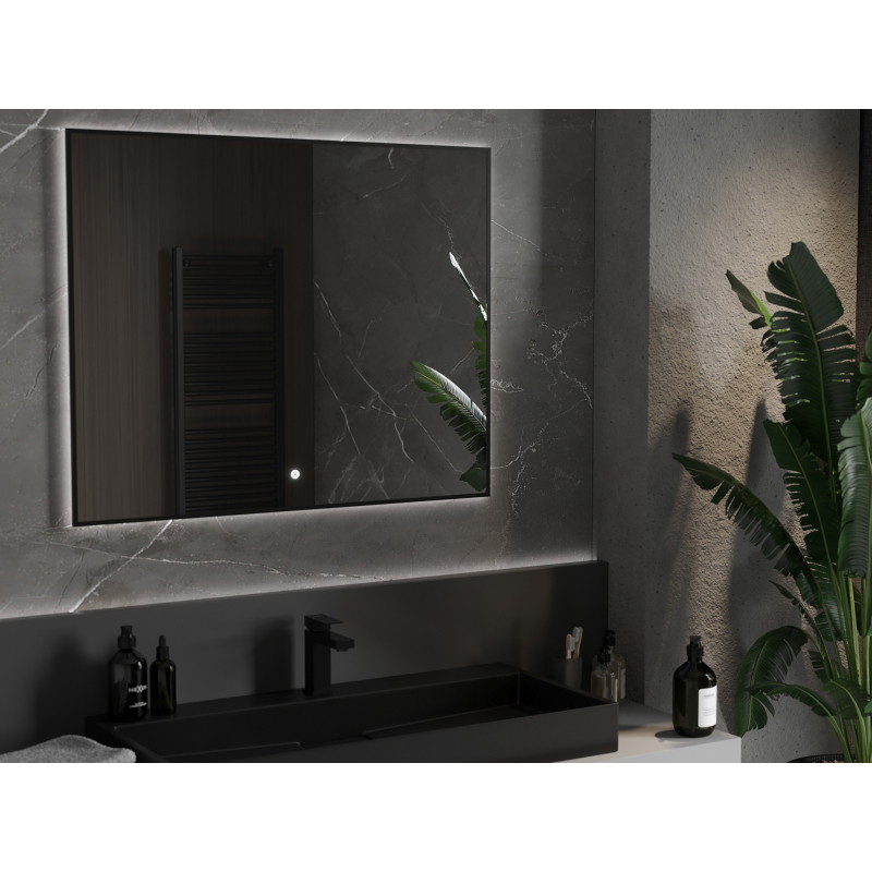 Mexen Erma zrcadlo do koupelny podsvícené 100 x 80 cm, LED 6000K, protimlžné, černý rám - 9814-100-080-611-70
