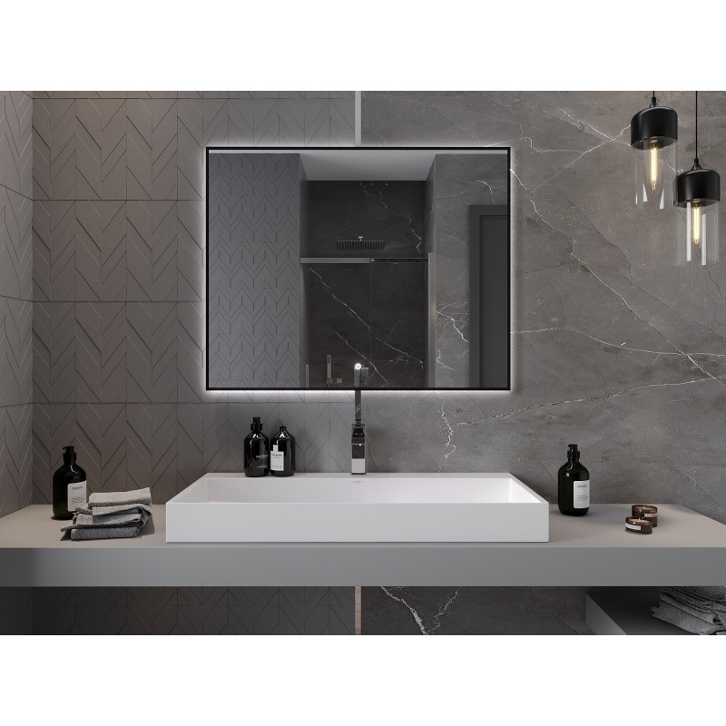 Mexen Erma zrcadlo do koupelny podsvícené 100 x 80 cm, LED 6000K, protimlžné, černý rám - 9814-100-080-611-70