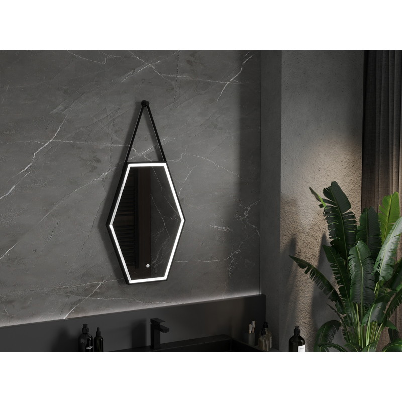 Mexen Orla podsvícené koupelnové zrcadlo 50 x 70 cm, LED 6000K, antináložka, černý rám - 9815-050-070-611-70