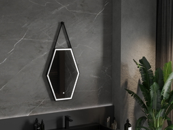 Mexen Orla osvětlené koupelnové zrcadlo 50 x 70 cm, LED 6000K, anti-mlžný, černý rám - 9815-050-070-611-70