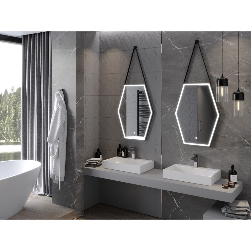Mexen Orla osvětlené koupelnové zrcadlo 60 x 80 cm, LED 6000K, proti mlze, černý rám - 9815-060-080-611-70