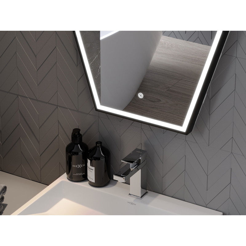 Mexen Orla osvětlené koupelnové zrcadlo 60 x 80 cm, LED 6000K, proti mlze, černý rám - 9815-060-080-611-70