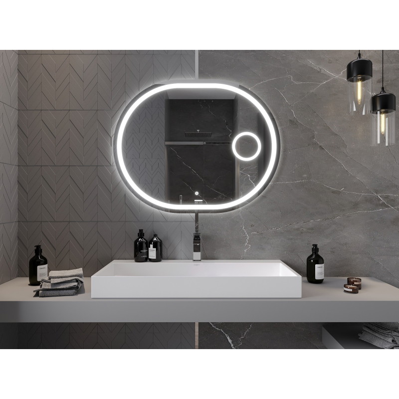 Mexen Umba podsvícené koupelnové zrcadlo s kosmetickým zrcátkem 100 x 80 cm, LED 6000K, protizamlžovací
