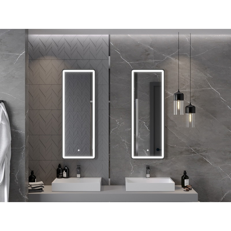 Mexen Coro osvětlené koupelnové zrcadlo 45 x 120 cm, LED 6000K, anti-fog, černý rám - 9817-045-120-611-70