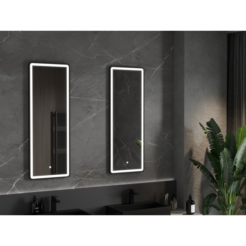 Mexen Coro osvětlené koupelnové zrcadlo 45 x 120 cm, LED 6000K, anti-fog, černý rám - 9817-045-120-611-70