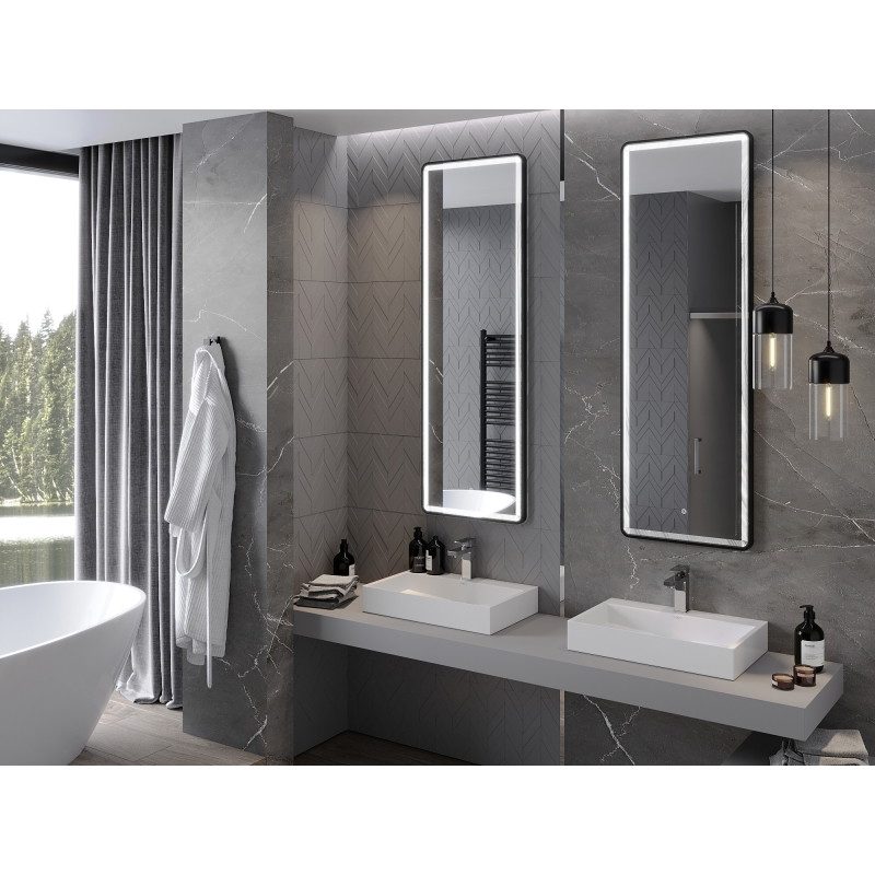 Mexen Coro koupelnové zrcadlo podsvícené 50 x 150 cm, LED 6000K, protimlhové, černý rám - 9817-050-150-611-70