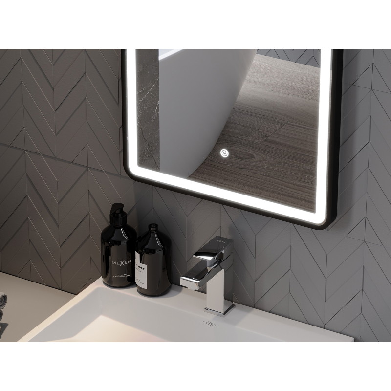 Mexen Coro osvětlené koupelnové zrcadlo 45 x 120 cm, LED 6000K, anti-fog, černý rám - 9817-045-120-611-70