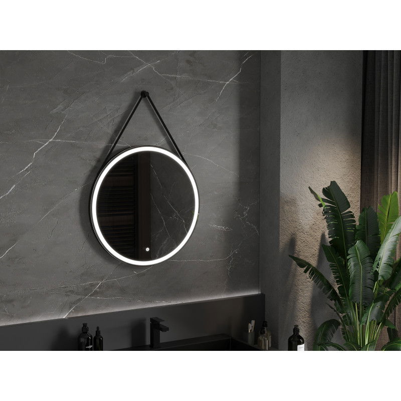 Mexen Reni koupelnové zrcadlo podsvícené, kulaté 70 cm, LED 6000K, protizamlžovací, černý rám - 9812-070-070-611-70