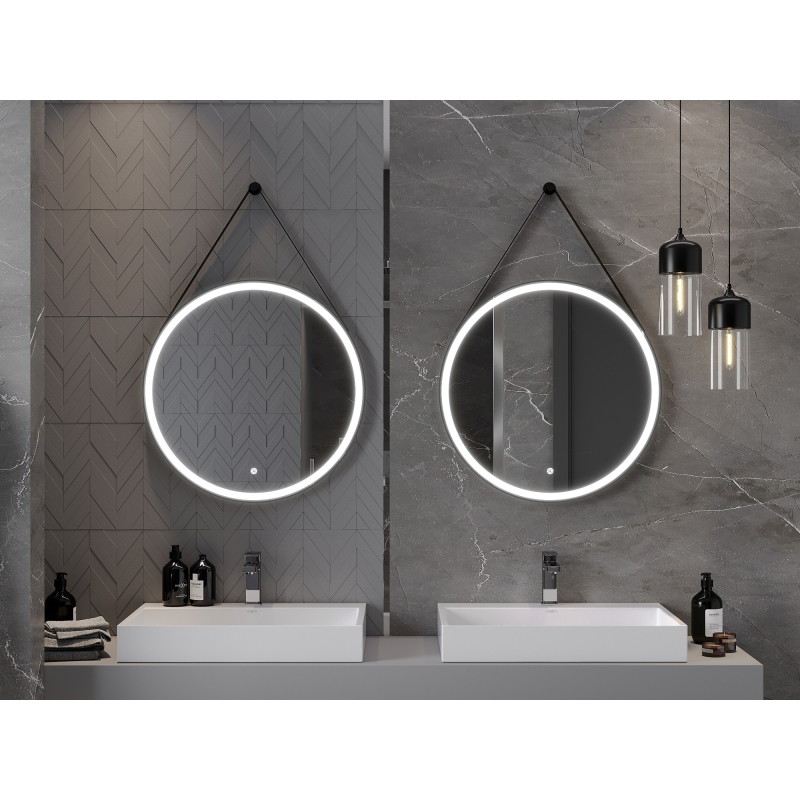 Mexen Reni koupelnové zrcadlo podsvícené, kulaté 70 cm, LED 6000K, odmlžování, černý rám - 9812-070-070-611-70