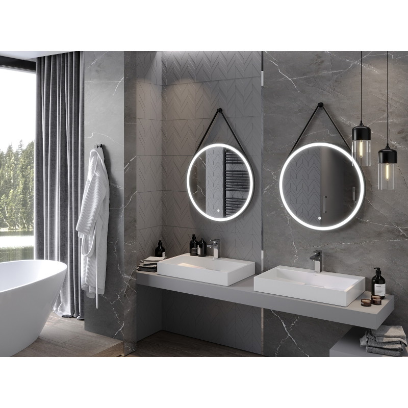Mexen Reni podsvícené koupelnové zrcadlo, kulaté 70 cm, LED 6000K, anti-pára, černý rám - 9812-070-070-611-70