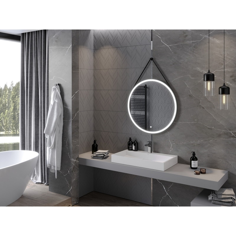 Mexen Reni koupelnové zrcadlo s podsvícením, kulaté 80 cm, LED 6000K, antifog, černý rám - 9812-080-080-611-70
