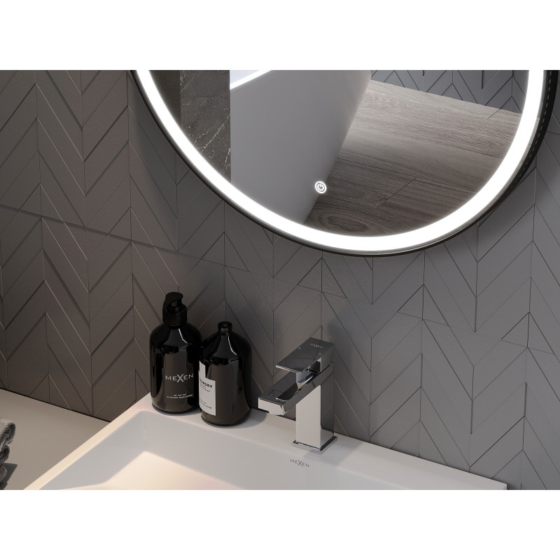 Mexen Reni koupelnové podsvícené zrcadlo, kulaté 90 cm, LED 6000K, protizamlžení, černý rám - 9812-090-090-611-70