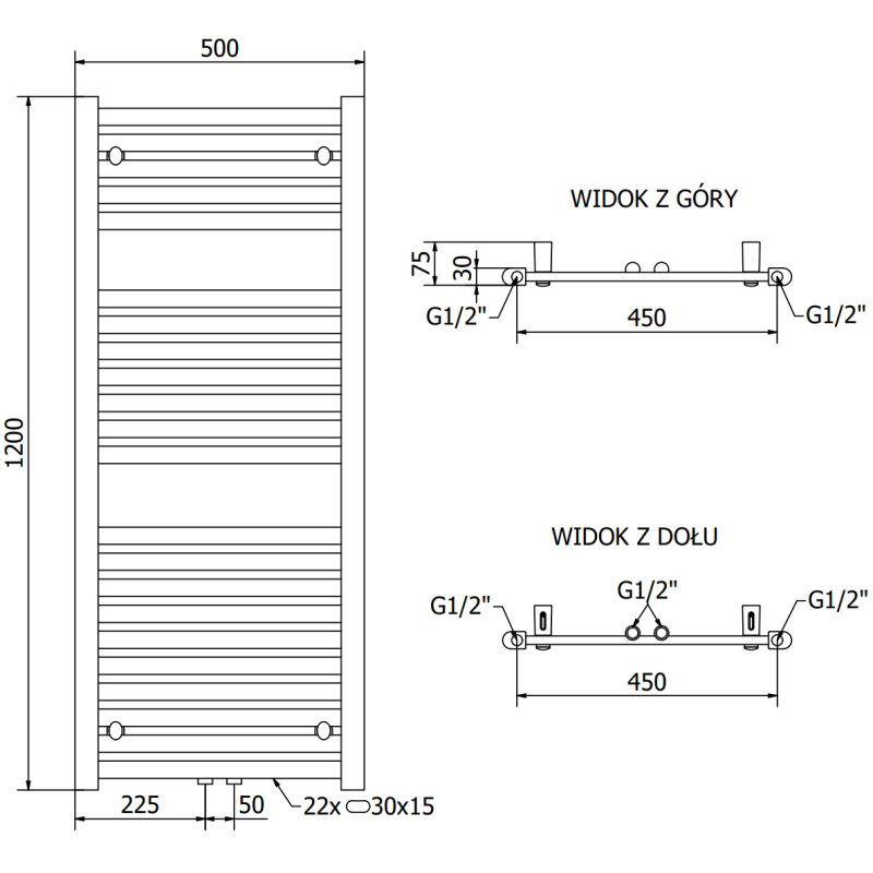 Mexen Hades koupelnový radiátor 1200 x 500 mm, 570 W, bílý - W104-1200-500-00-20