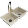 Mexen Mario granitový dřez dvoukomorový s kuchyňskou baterií Aster, béžový - 6504-69-73450-57-B