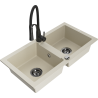 Mexen Mario granitový dřez 2-komorový s kuchyňskou baterií Aster, béžový - 6504-69-73450-70-B