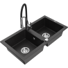 Mexen Mario granitový dřez dvoukomorový s kuchyňskou baterií Aster, černý/stříbrný metalik - 6504-73-73450-07