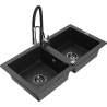 Mexen Mario Granitový dřez 2komorový s kuchyňskou baterií Aster, černý/stříbrný metalik - 6504-73-73450-07-B