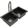 Mexen Mario granitový dřez 2-komorový s kuchyňskou baterií Aster, černý/stříbrný metalík - 6504-73-73450-57-G
