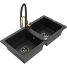 Mexen Mario dřez granitový 2-komorový s kuchyňskou baterií Aster, černý/zlatý metalik - 6504-75-73450-57-B