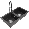 Mexen Mario granitový dřez 2-komorový s kuchyňskou baterií Aster, černý kropenatý - 6504-76-73450-07