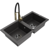Mexen Mario granitový dřez 2-komorový s kuchyňskou baterií Aster, černý skvrnitý - 6504-76-73450-57-B