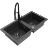 Mexen Mario granitový dřez 2-komorový s kuchyňskou baterií Aster, černý kropenatý - 6504-76-73450-70-B