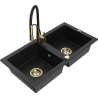 Mexen Mario 2-komorový žulový dřez s kuchyňskou baterií Aster, černý - 6504-77-73450-57-G