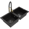 Mexen Mario dvoukomorový granitový dřez s kuchyňskou baterií Aster, černý - 6504-77-73450-57-B
