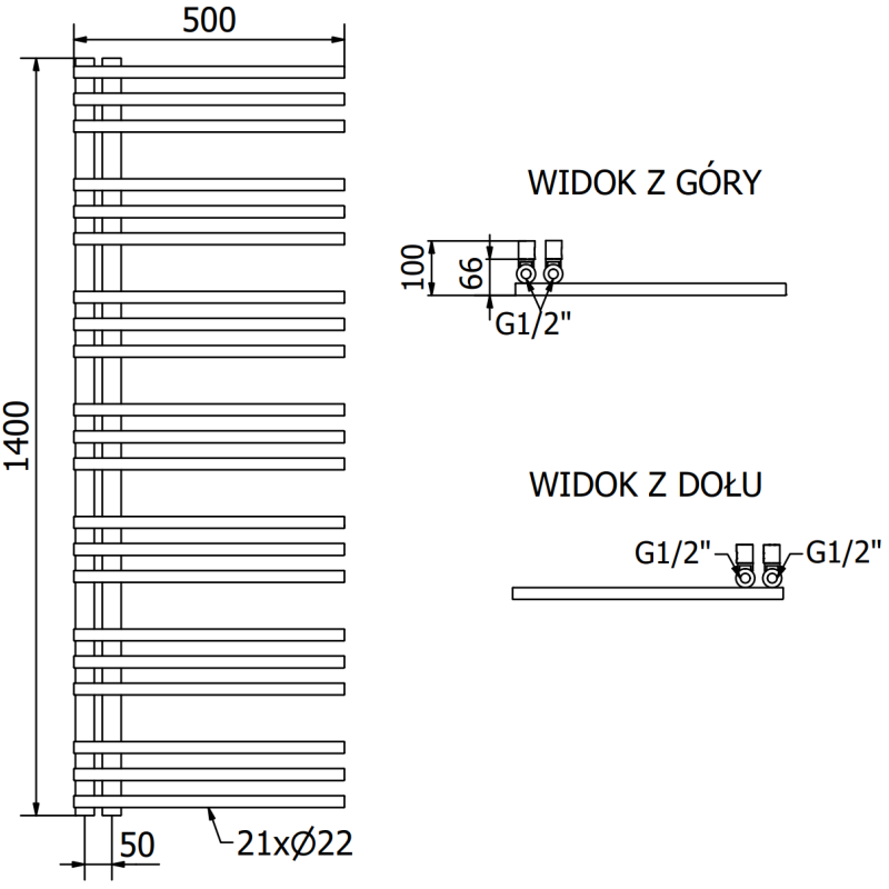 Mexen Neptun dekorativní koupelnový radiátor 1400 x 500 mm, 532 W, černý - W101-1400-500-00-70