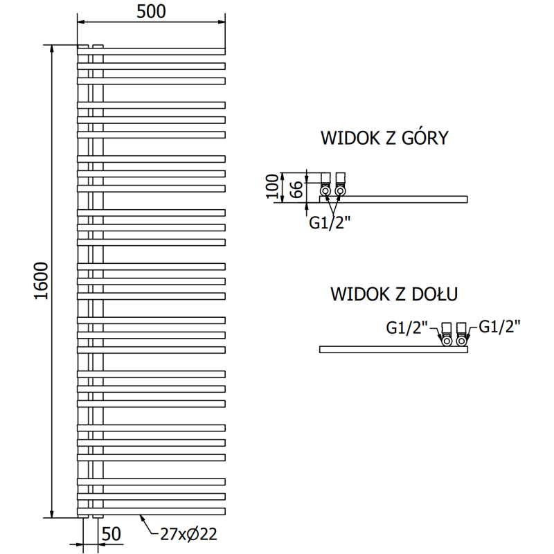 Mexen Neptun dekorativní koupelnový radiátor 1600 x 500 mm, 662 W, černý - W101-1600-500-00-70